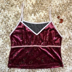 Women’s Velvet Floral Tank Top, size medium, stretchy, comfy lounge wear, maroon